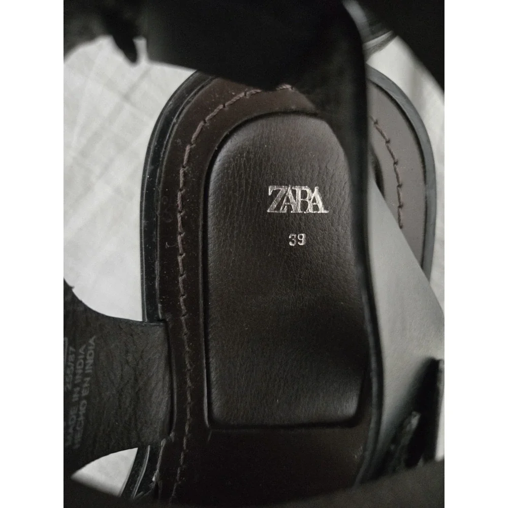 Zara Fisherman Leather Sandal Lug Sole Black Size EU 39 NWOB $89 - Picture 5 of 8